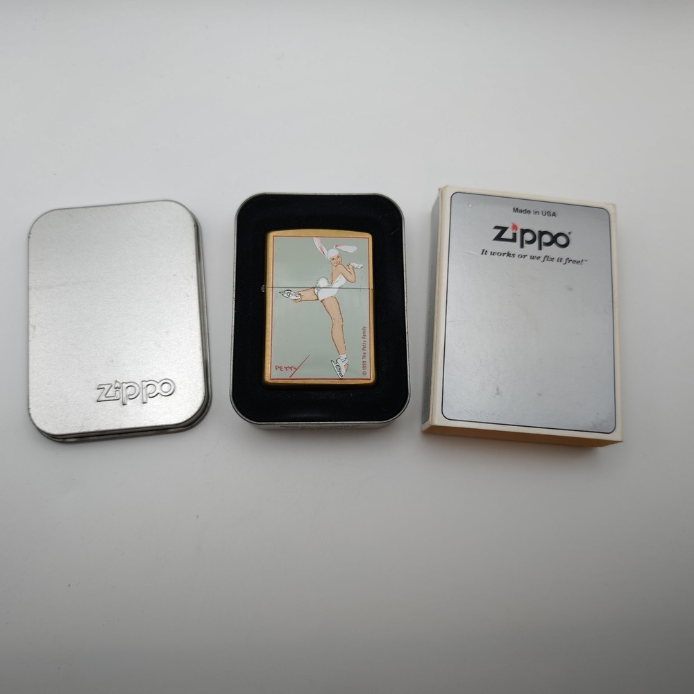 Zippo Petty Girl Ice Skater Lighter 1999 Brass Unfired Factory Seal Box READ